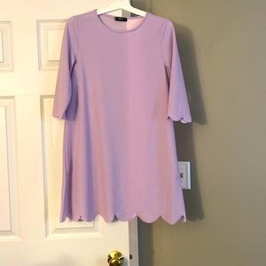 Lavender 3/4 Sleeve Dress with Scalloped Sleeves and Hem